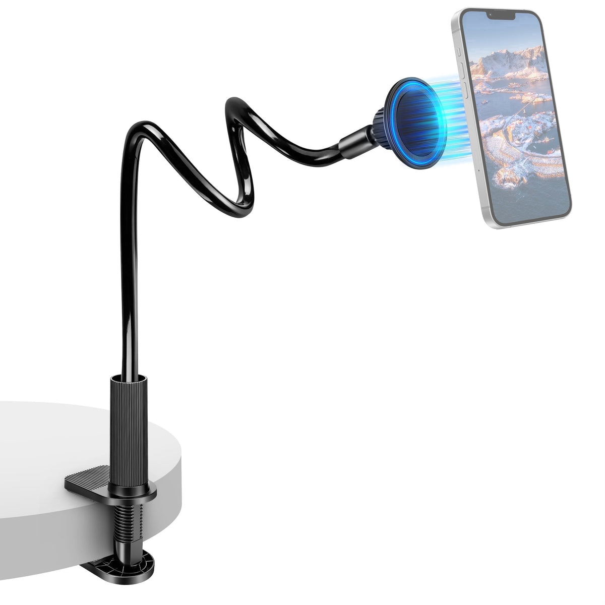 Magnetic Gooseneck Phone Mount with 23.6-Inch Flexible Arm and Desk Clamp