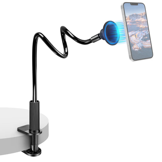 Magnetic Gooseneck Phone Mount with 23.6-Inch Flexible Arm and Desk Clamp