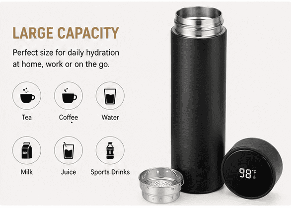 Insulated Steel Flask with Lid Temperature Readout, 480 ml - Image 4