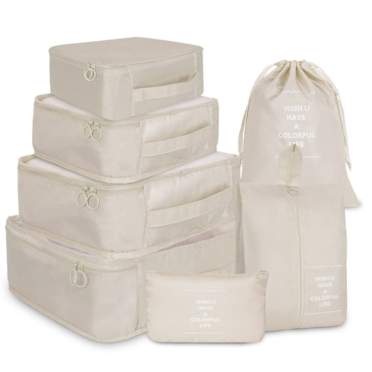 Packing Cube Set, Seven Travel Organizers with Mesh Tops