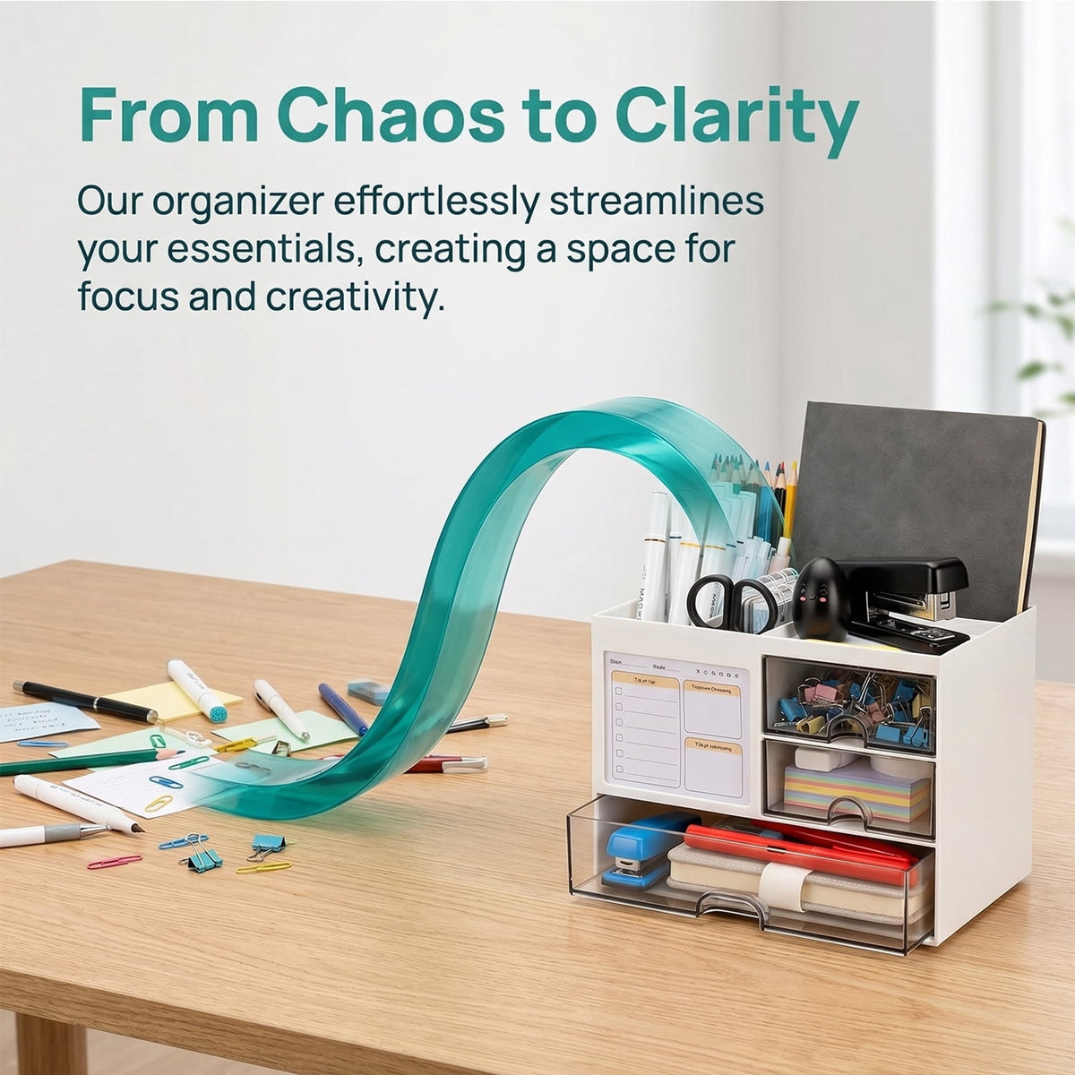 Desk Organizer with Three Drawers and Eight Compartments in Moulded ABS - Image 4