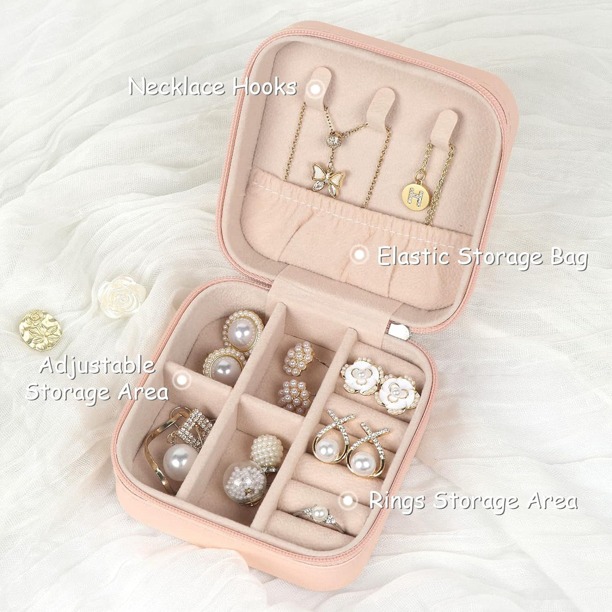 Compact Travel Jewellery Case in PU Leather with Velvet Lining - Image 3