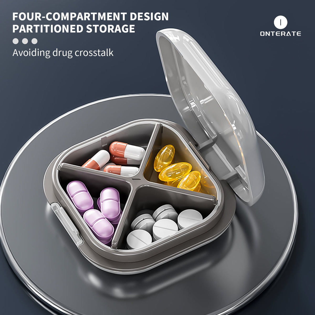 Pocket Pill Case with Four Sealed Compartments, 3.15 Inches Square - Image 2