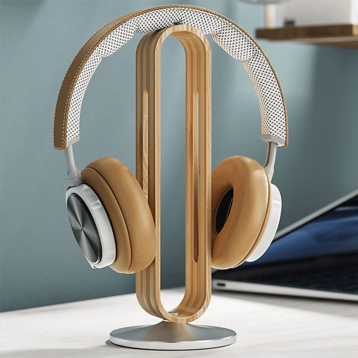 Wooden Headphone Stand with Weighted Metal Base and Anti-Slip Pad - Image 6