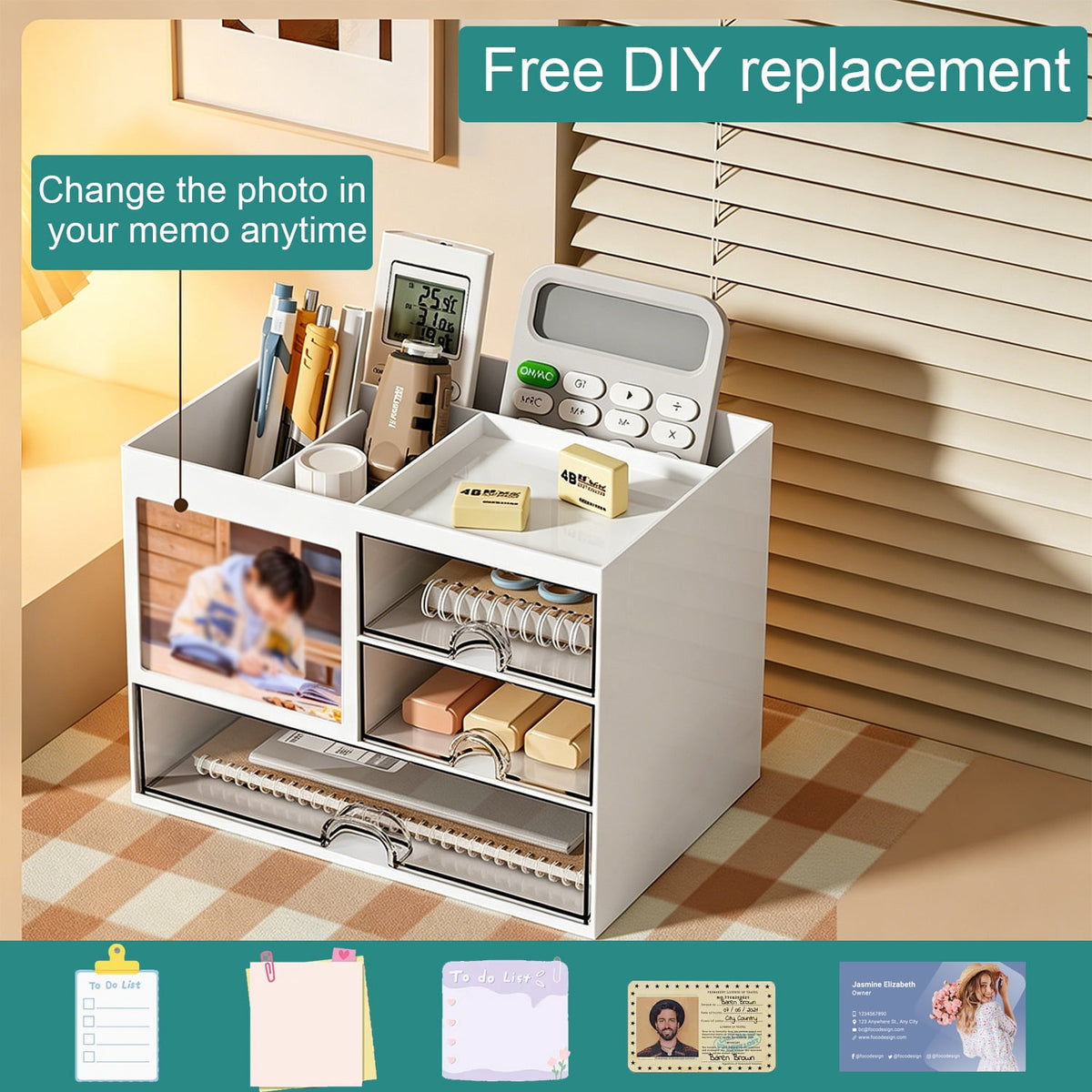 Desk Organizer with Three Drawers and Eight Compartments in Moulded ABS - Image 5