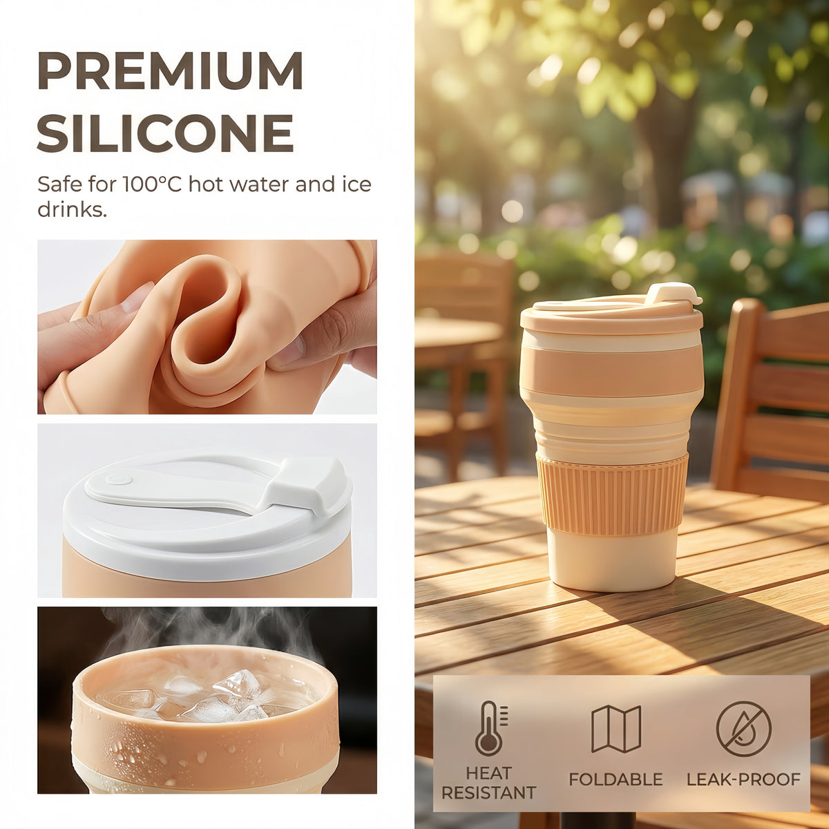 Collapsible Silicone Travel Cups, Two 11.95-Ounce Mugs with Flip Lids - Image 3