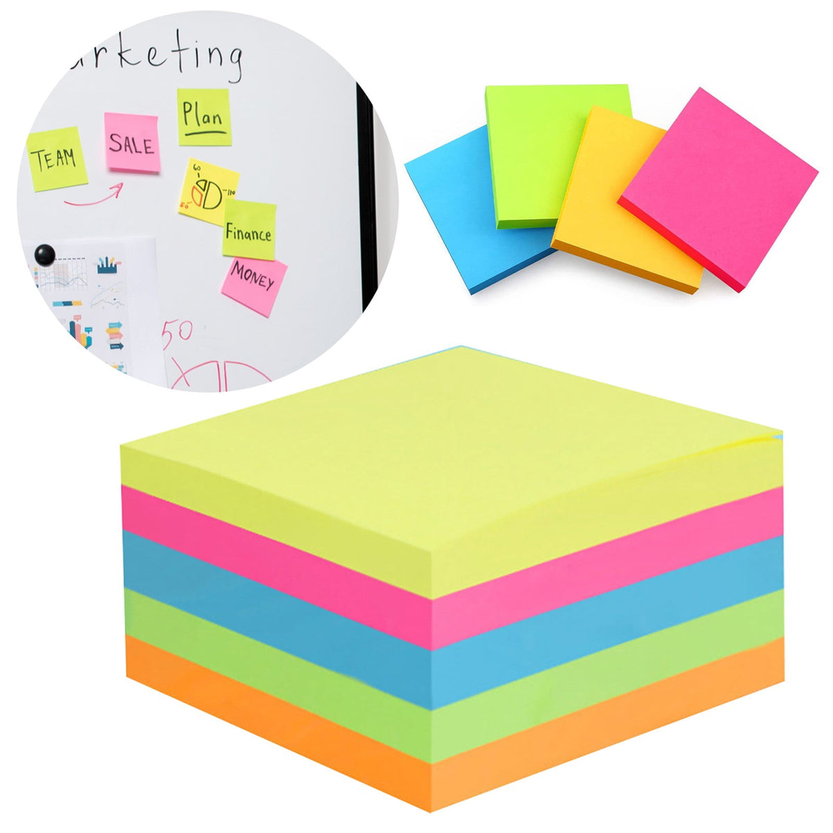 Sticky Note Pads, Five Colours of 3 by 3 Inch Sheets, 50 per Pad - Image 2