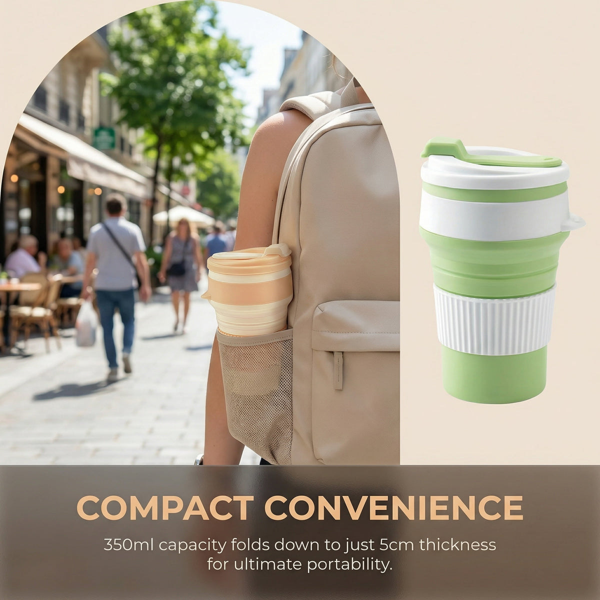 Collapsible Silicone Travel Cups, Two 11.95-Ounce Mugs with Flip Lids - Image 5