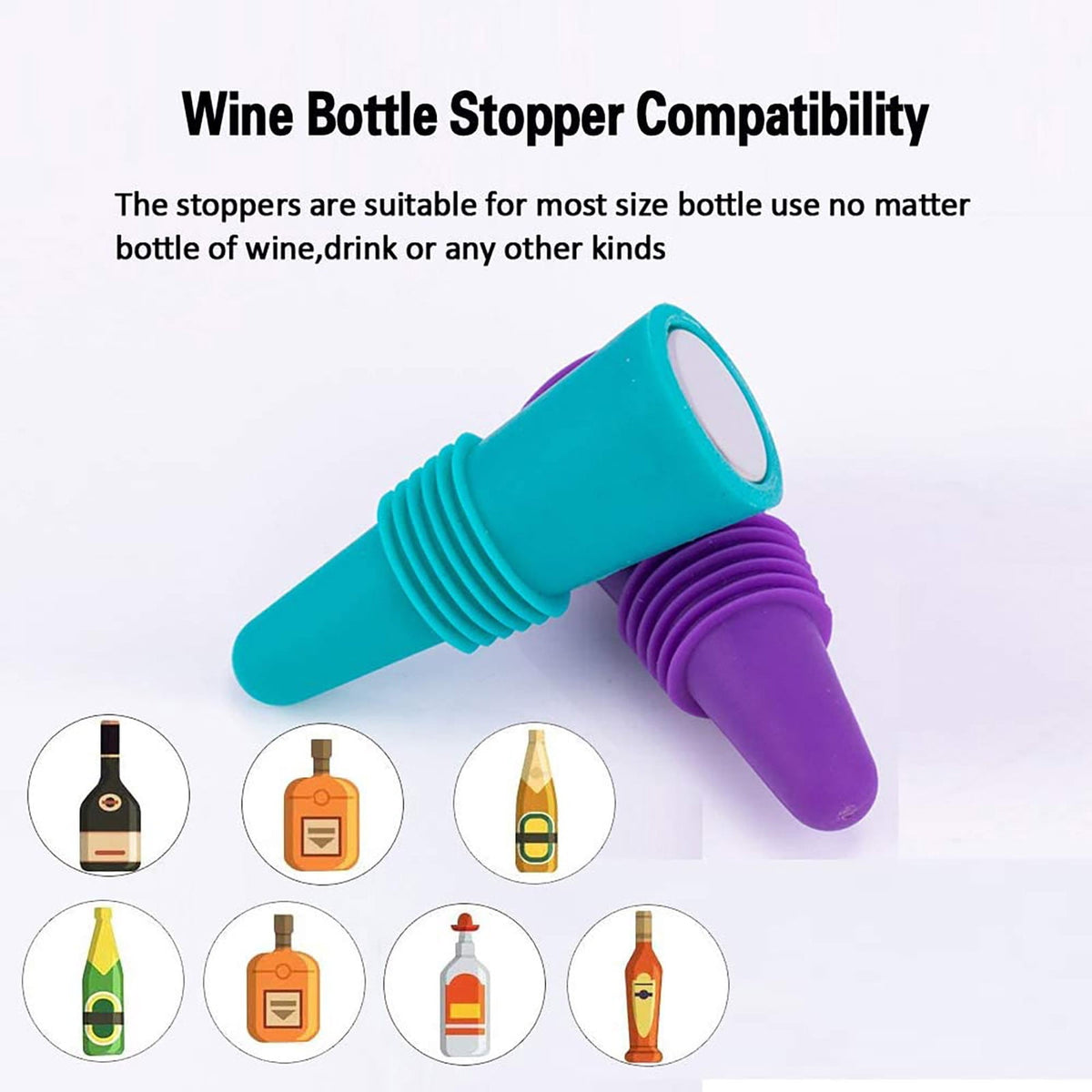 Silicone Wine Bottle Stoppers, Four Sealers with Grip Tops - Image 6