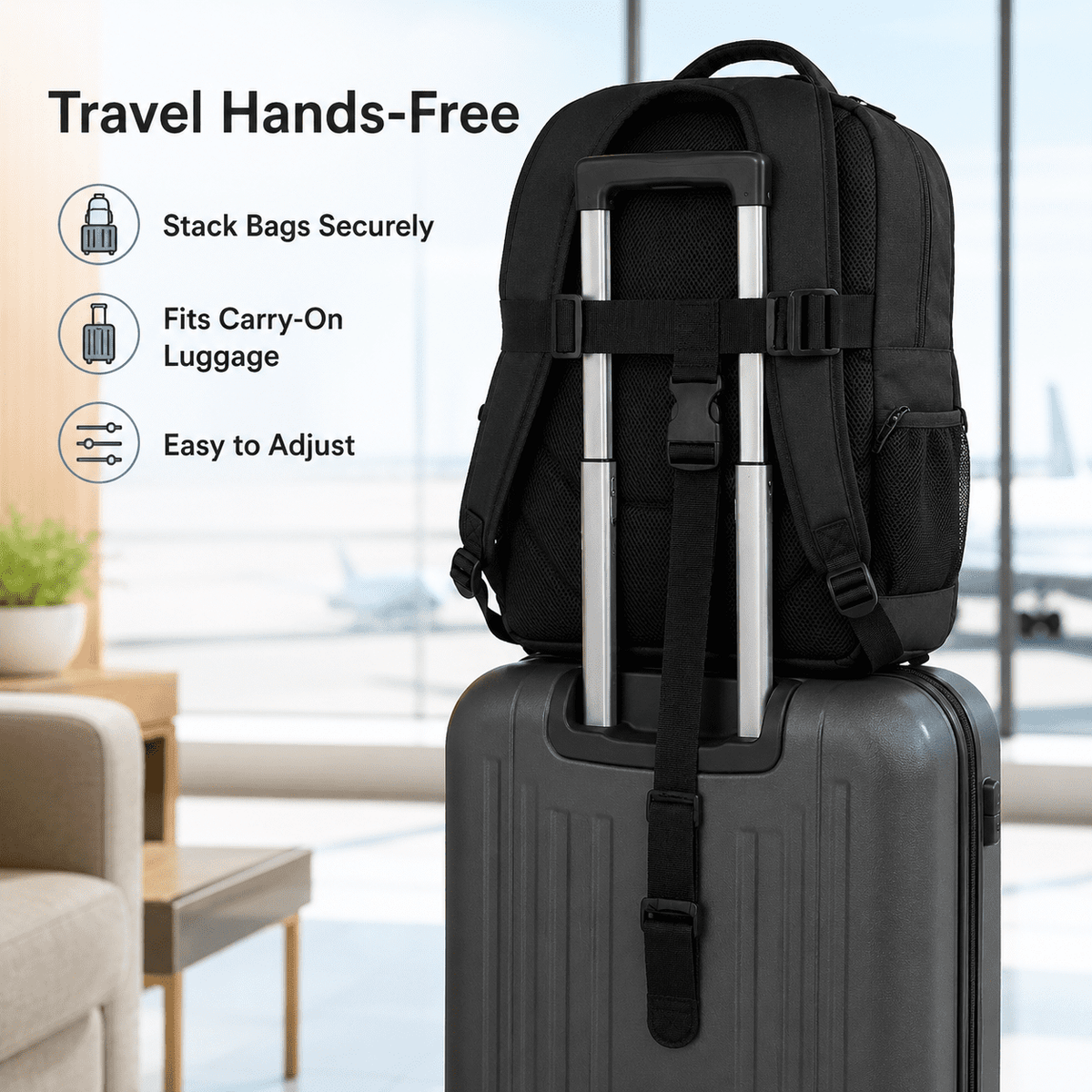 Adjustable Add-a-Bag Luggage Straps, Two Nylon Belts with Double Buckles - Image 3