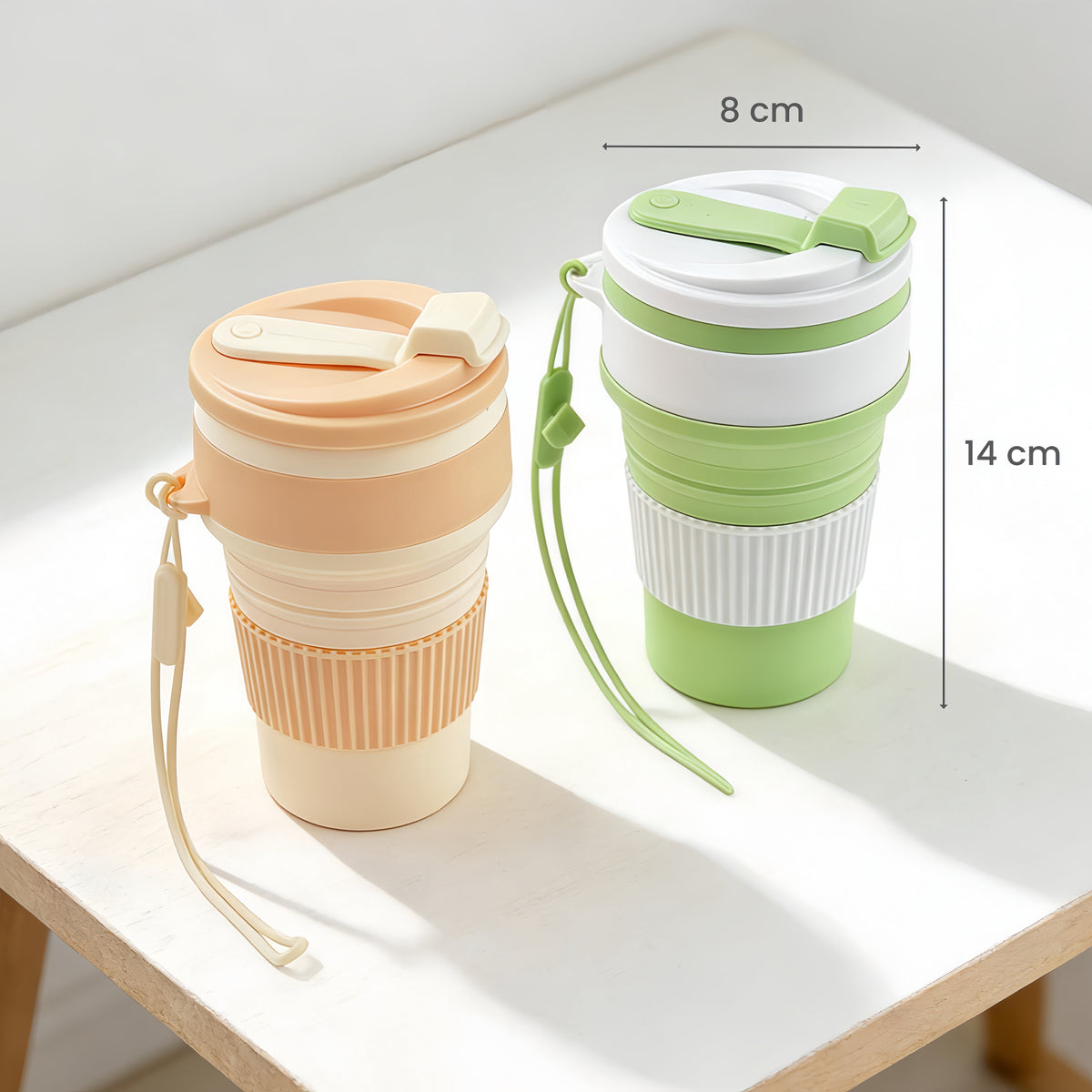Collapsible Silicone Travel Cups, Two 11.95-Ounce Mugs with Flip Lids - Image 4
