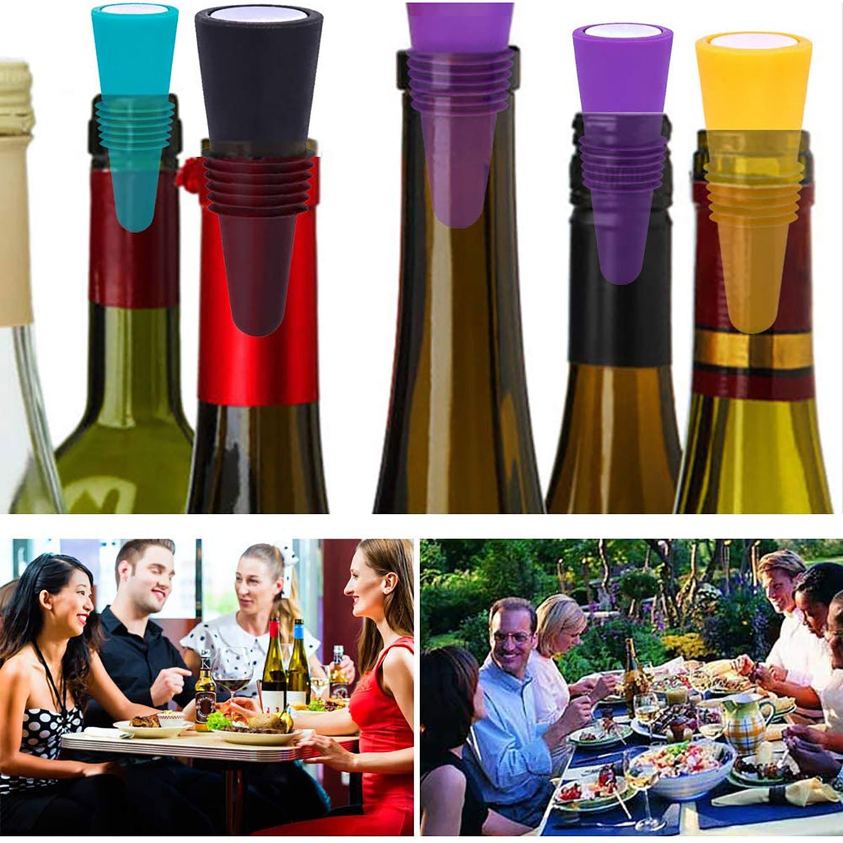 Silicone Wine Bottle Stoppers, Four Sealers with Grip Tops - Image 5
