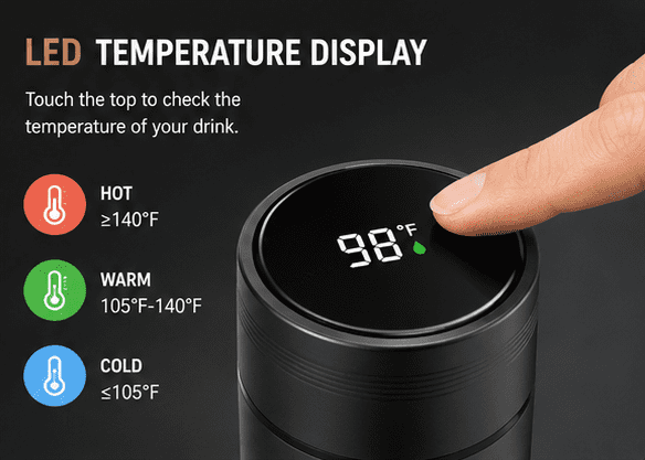 Insulated Steel Flask with Lid Temperature Readout, 480 ml - Image 3