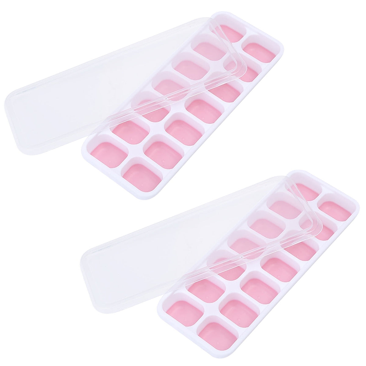 Silicone Ice Cube Trays with Lids, Two Trays of 14 Cubes, Stackable