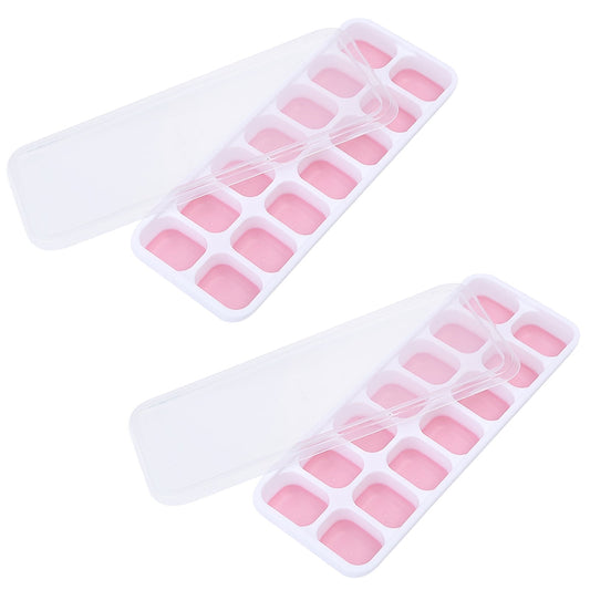 Silicone Ice Cube Trays with Lids, Two Trays of 14 Cubes, Stackable