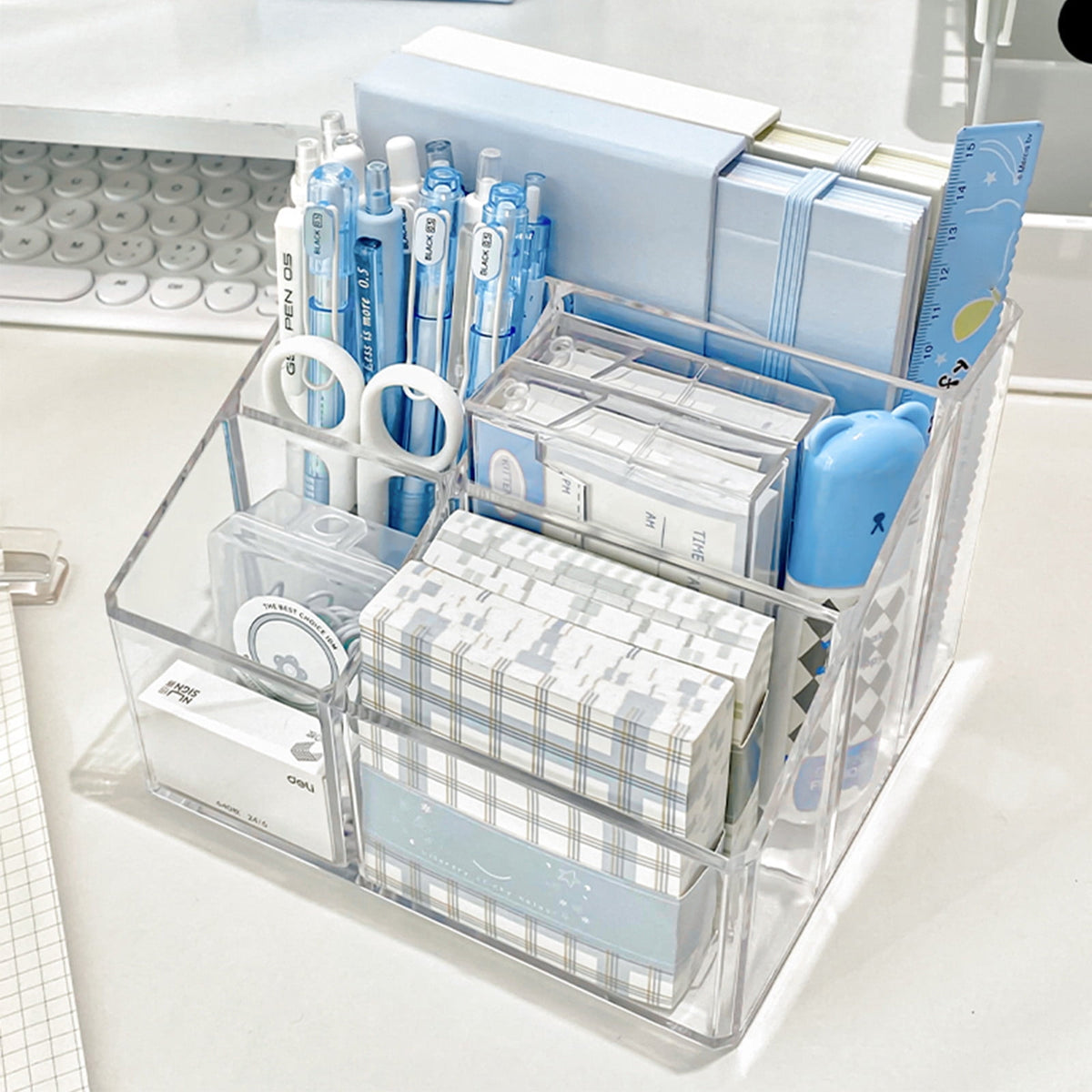 Clear Acrylic Desk Caddy, Five Compartments and a Pull-Out Drawer - Image 4