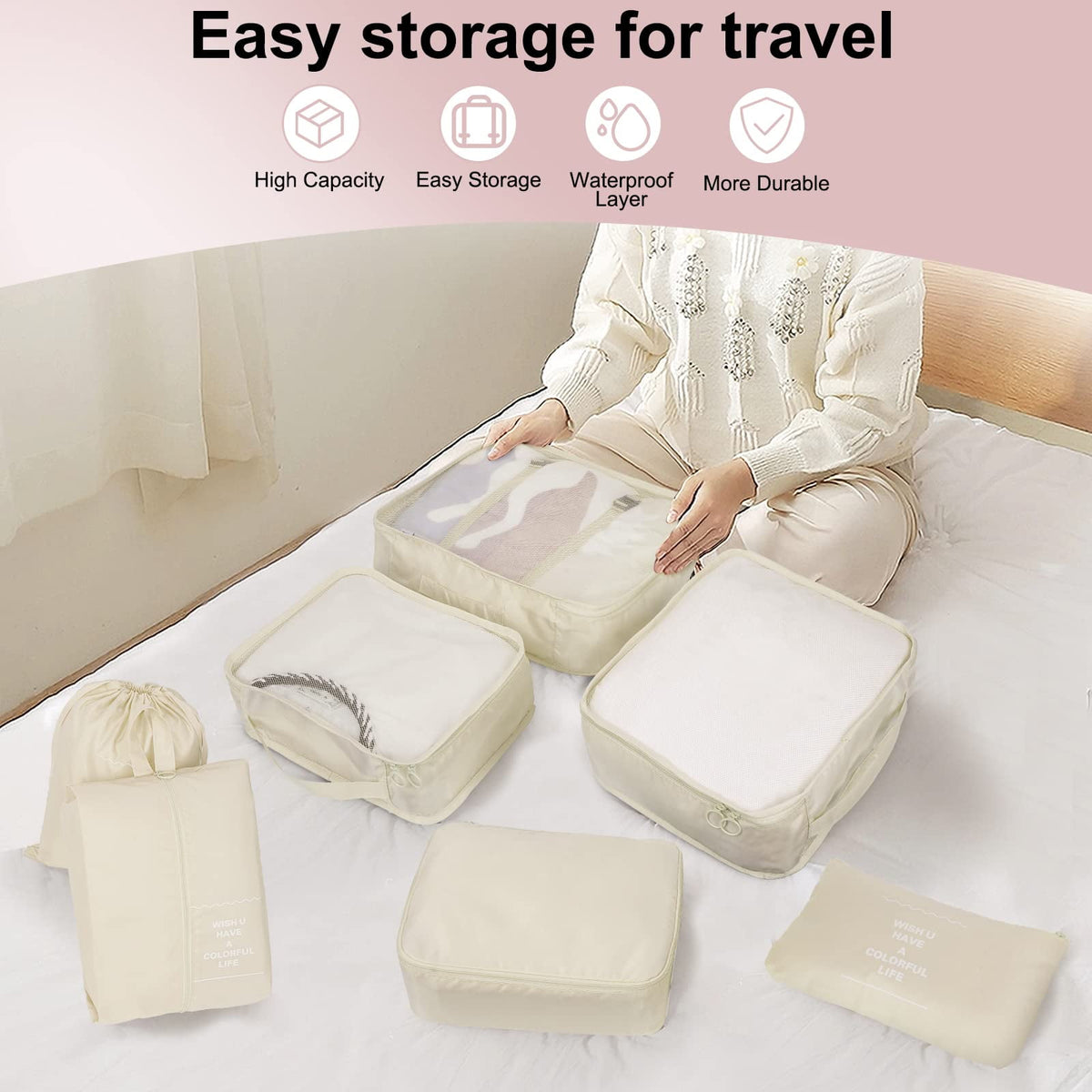 Packing Cube Set, Seven Travel Organizers with Mesh Tops - Image 2