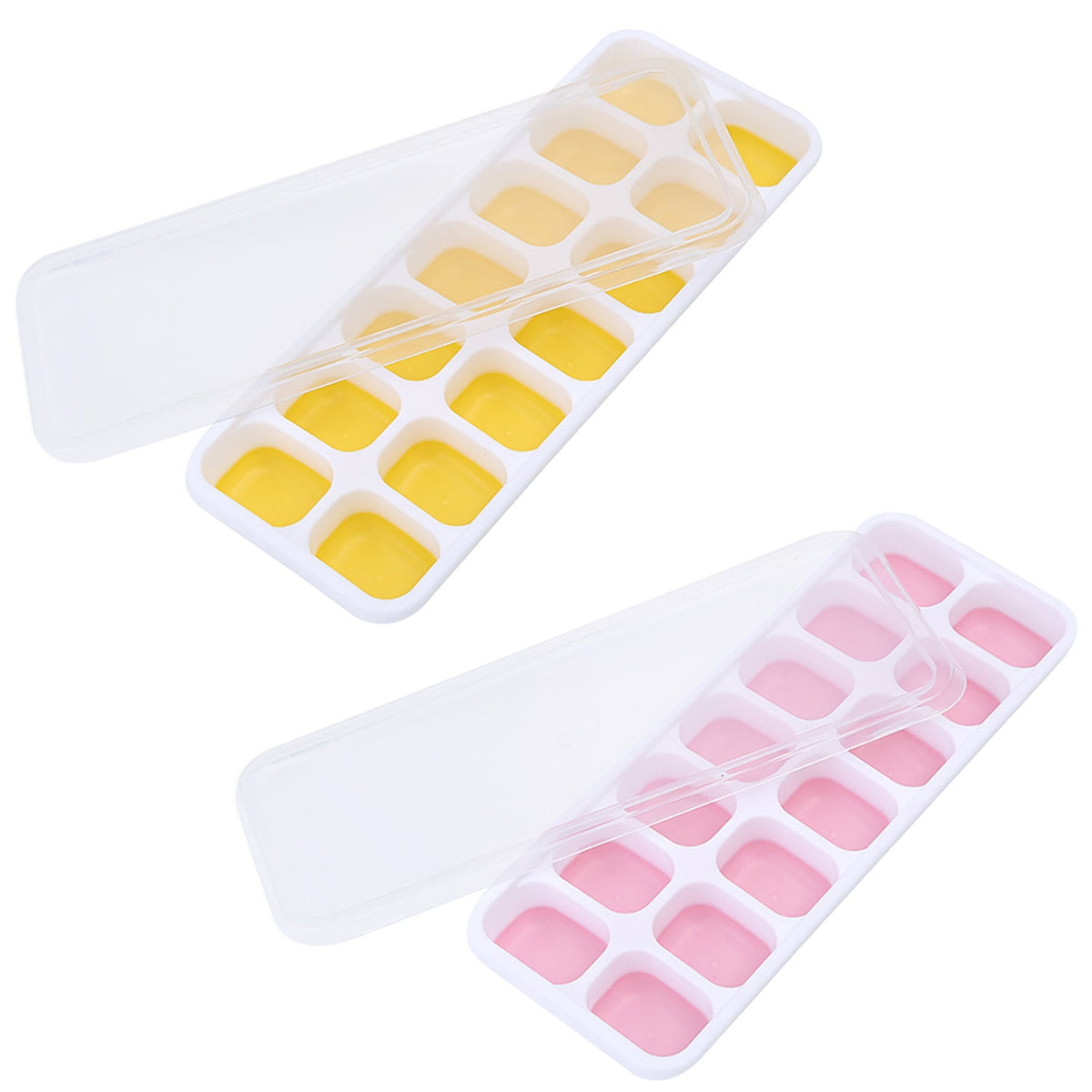 Silicone Ice Cube Trays with Lids, Two Trays of 14 Cubes, Stackable - Image 2