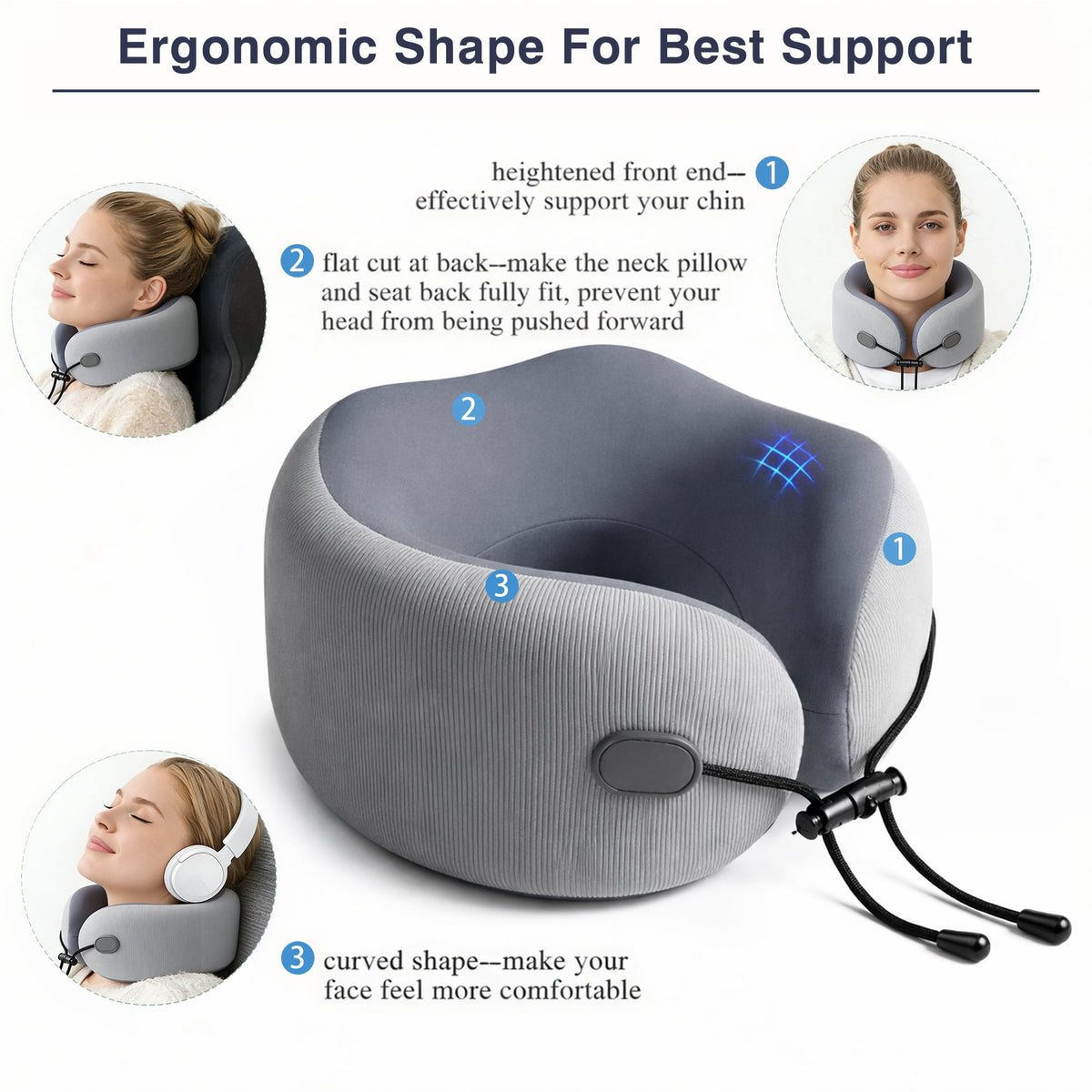 Memory Foam Travel Neck Pillow with Washable Cover and Carry Case - Image 2
