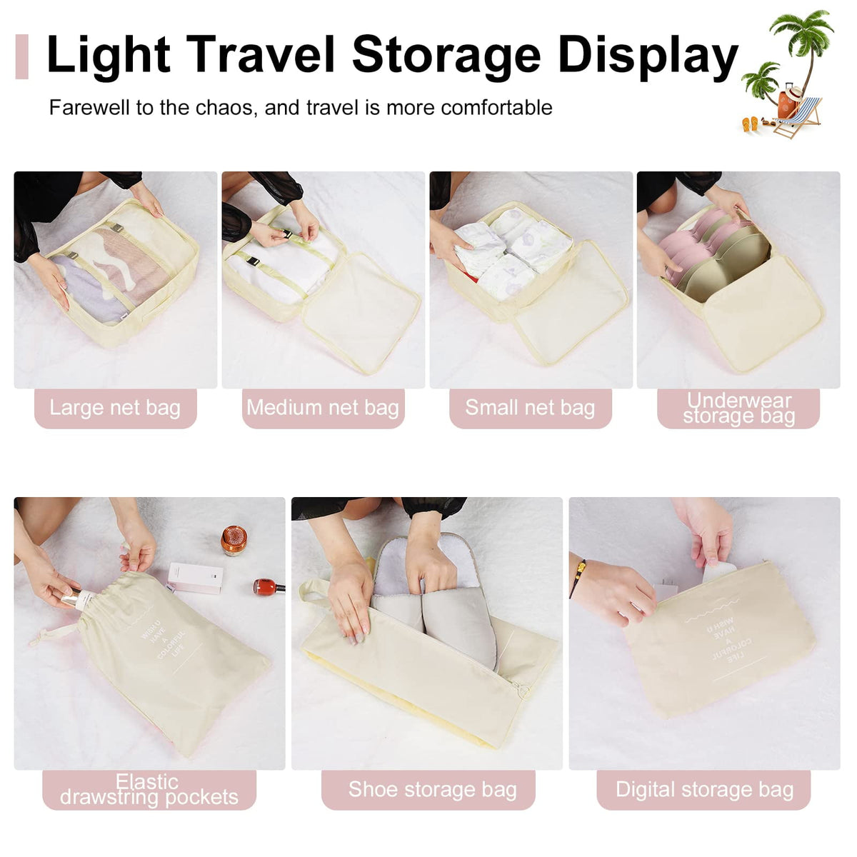 Packing Cube Set, Seven Travel Organizers with Mesh Tops - Image 3