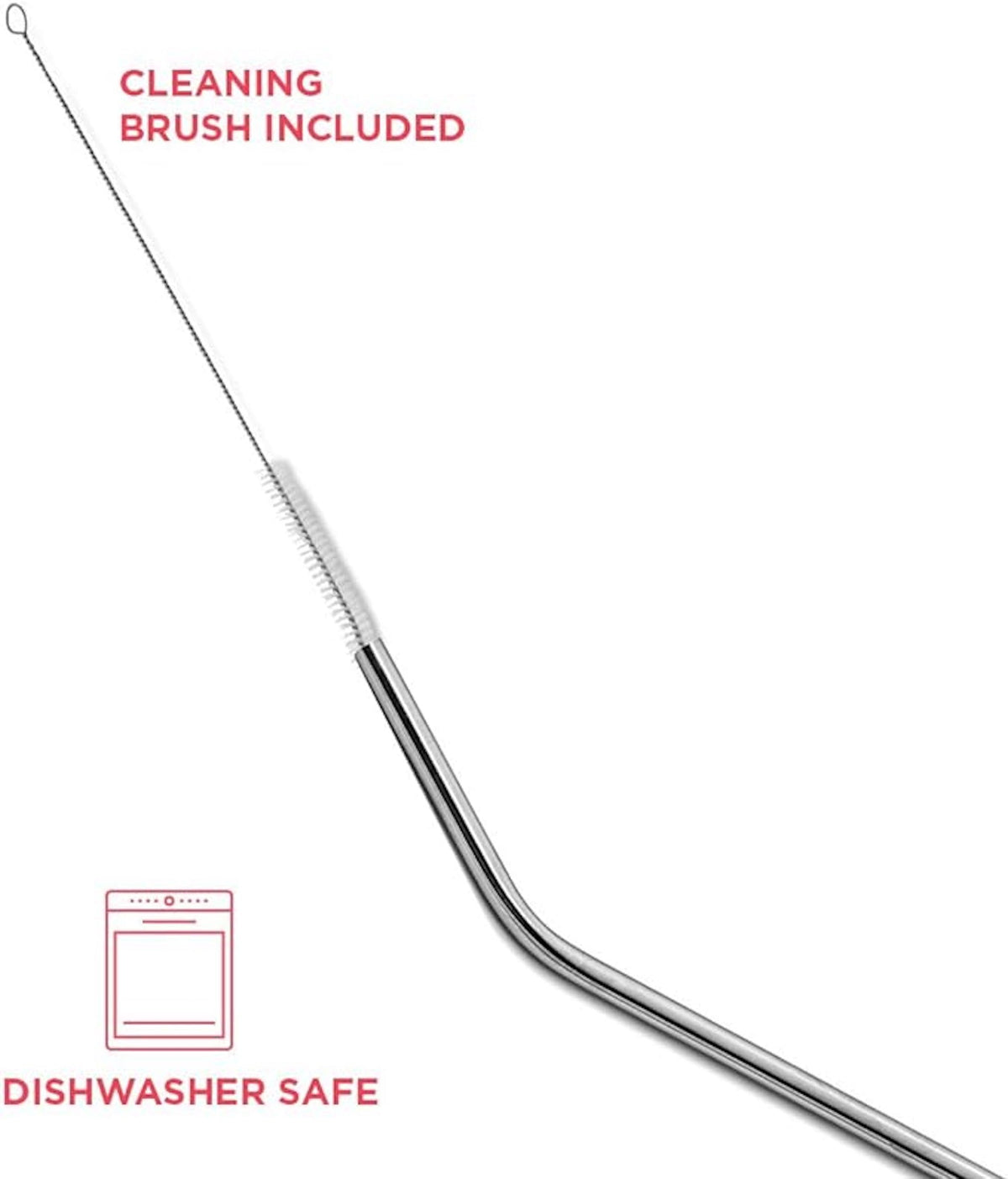 Stainless Steel Cocktail Straws, Four 6-Inch Bent Straws with Brush - Image 3