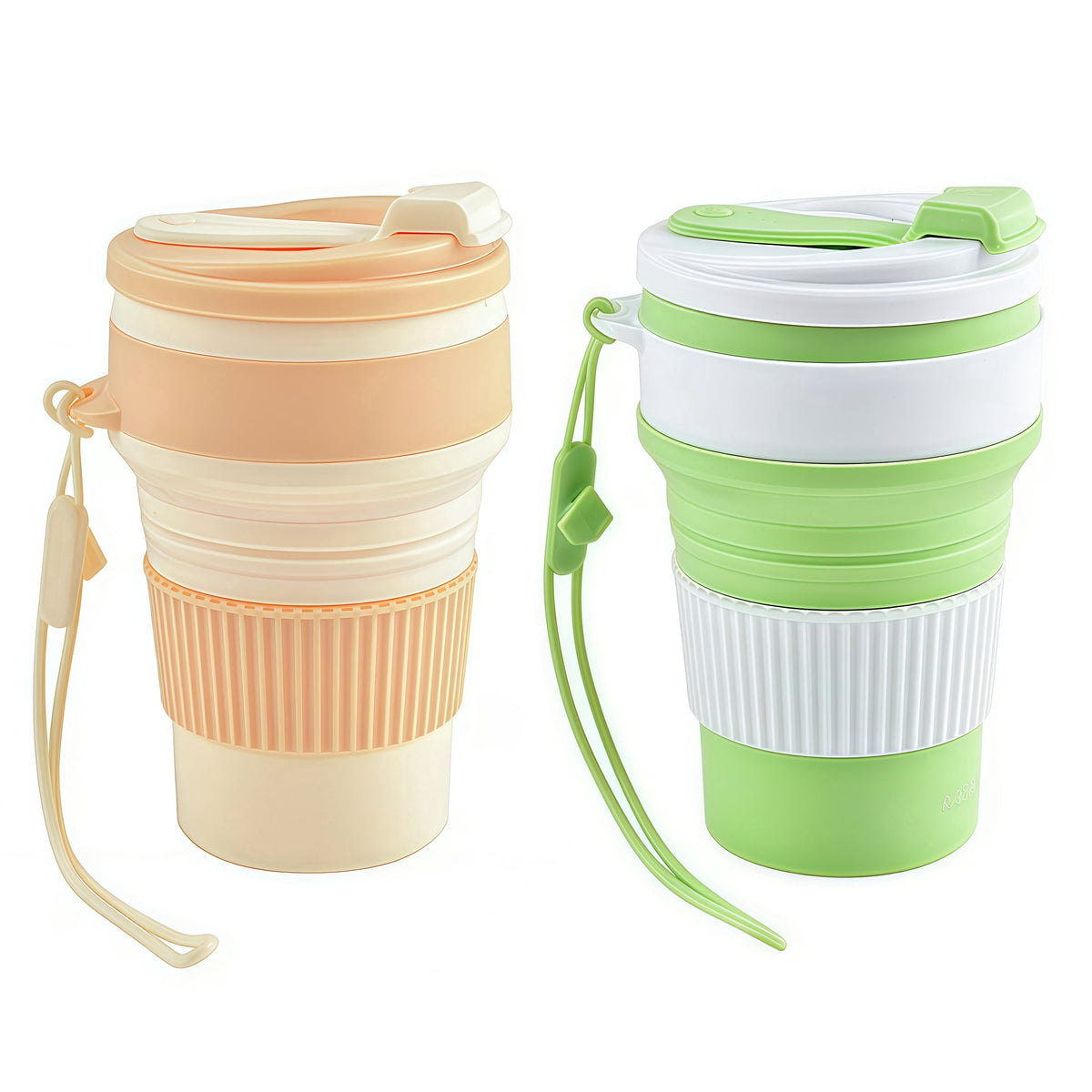 Collapsible Silicone Travel Cups, Two 11.95-Ounce Mugs with Flip Lids
