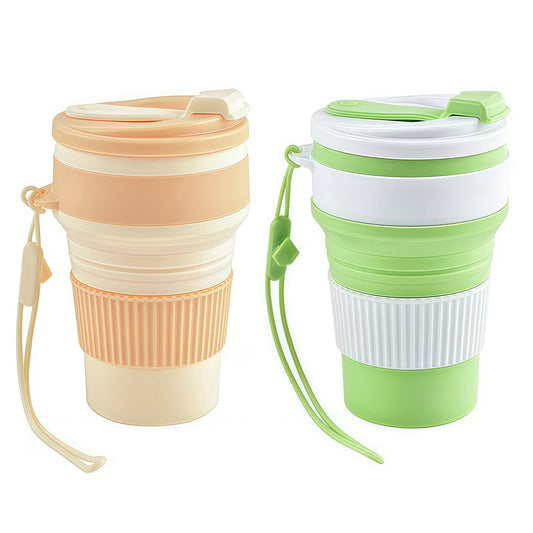 Collapsible Silicone Travel Cups, Two 11.95-Ounce Mugs with Flip Lids