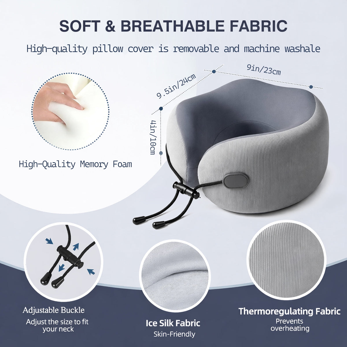 Memory Foam Travel Neck Pillow with Washable Cover and Carry Case - Image 5
