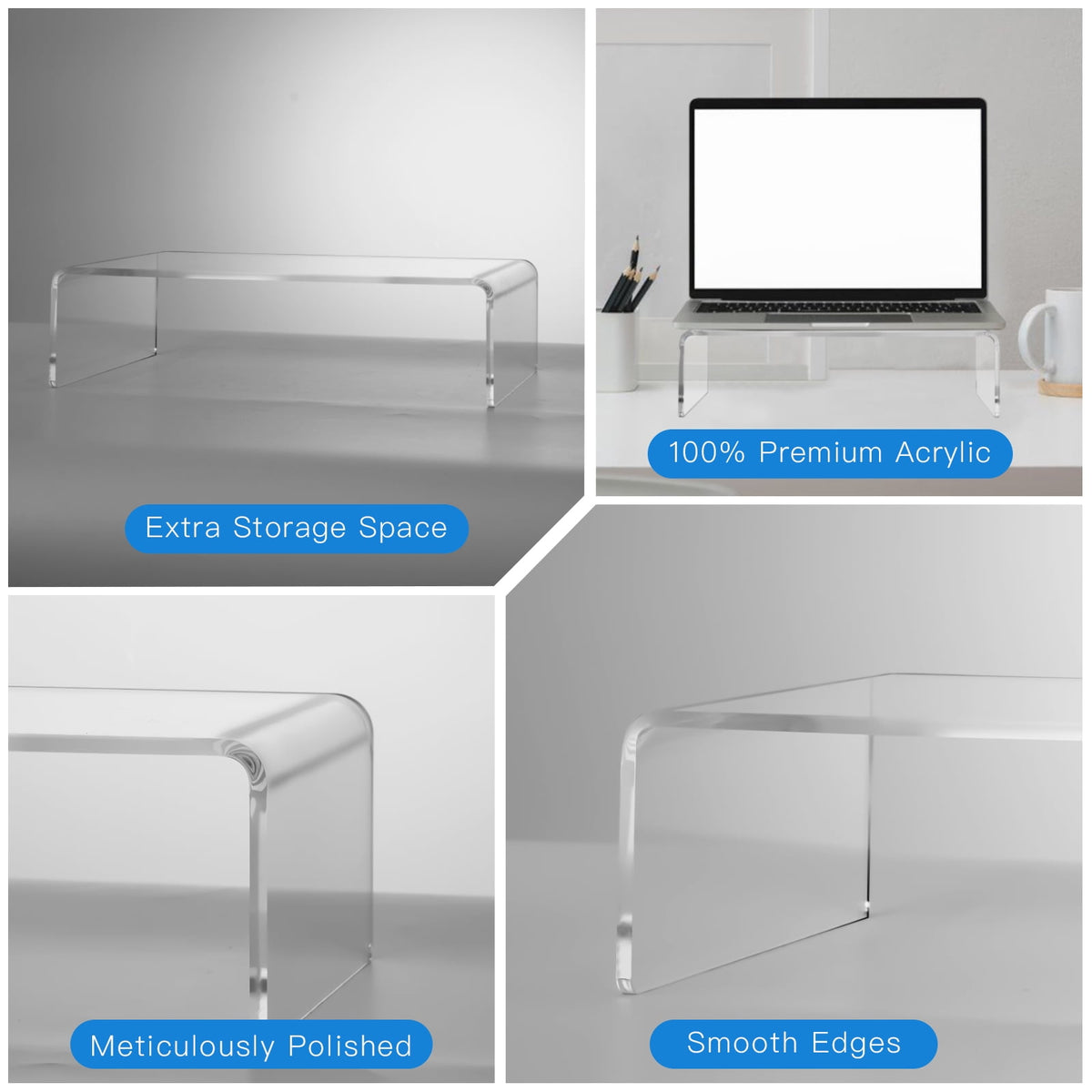 Clear Acrylic Monitor Riser with Smooth Edges and Keyboard Clearance - Image 3