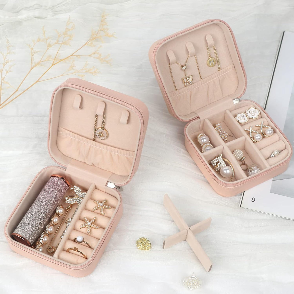 Compact Travel Jewellery Case in PU Leather with Velvet Lining - Image 2
