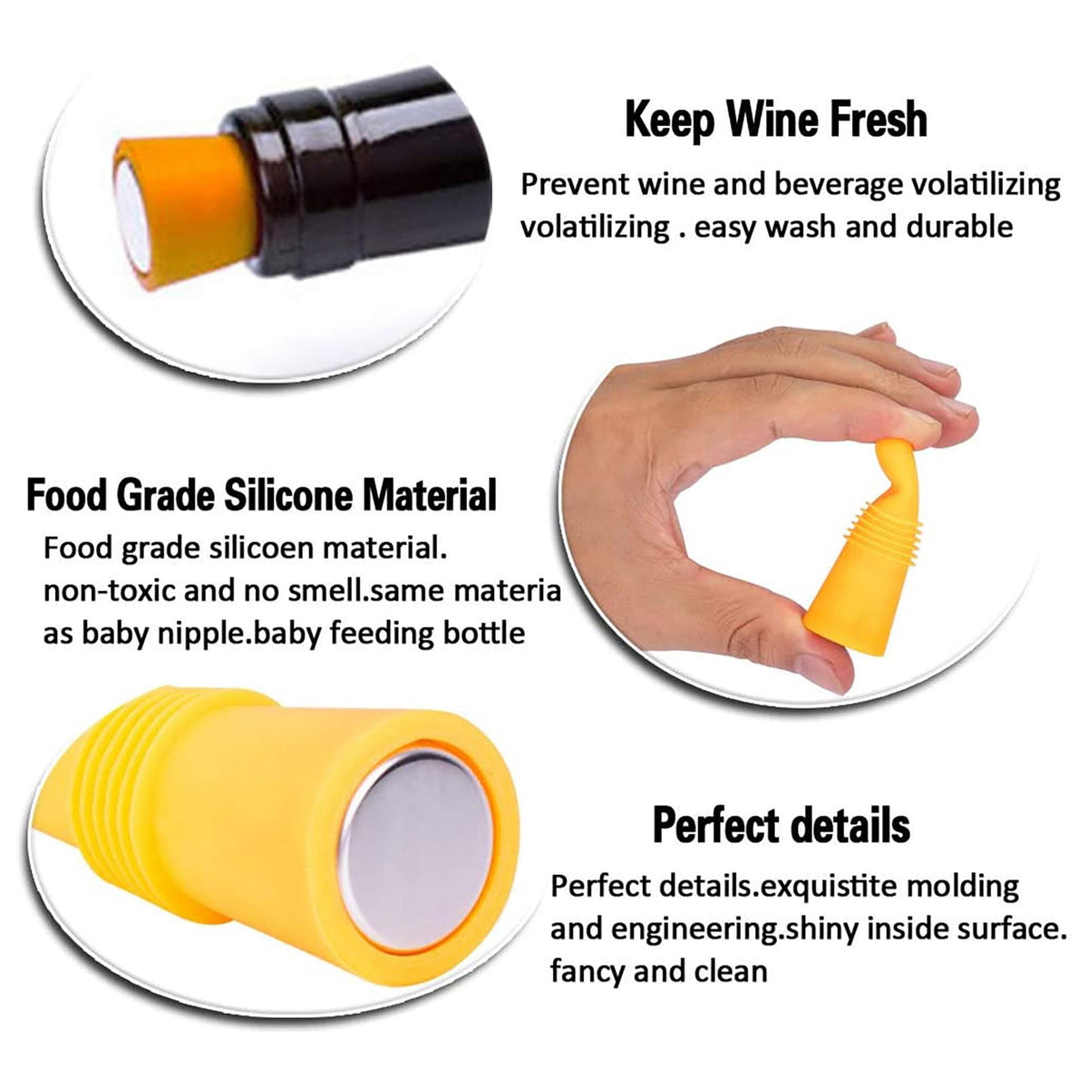 Silicone Wine Bottle Stoppers, Four Sealers with Grip Tops - Image 4