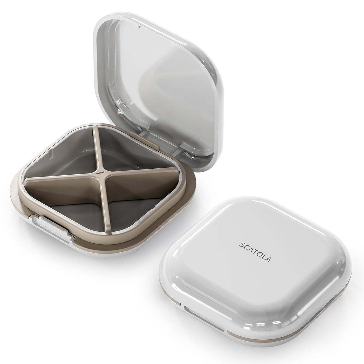 Pocket Pill Case with Four Sealed Compartments, 3.15 Inches Square