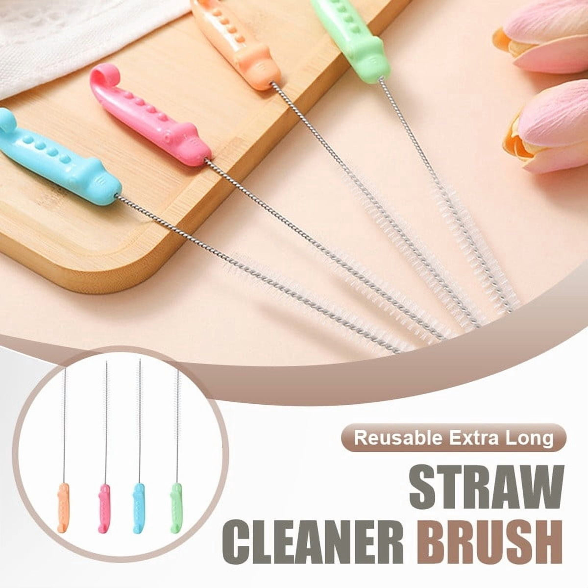 Flexible Straw Brush with Stainless Core and Hanging Hook Handle - Image 4