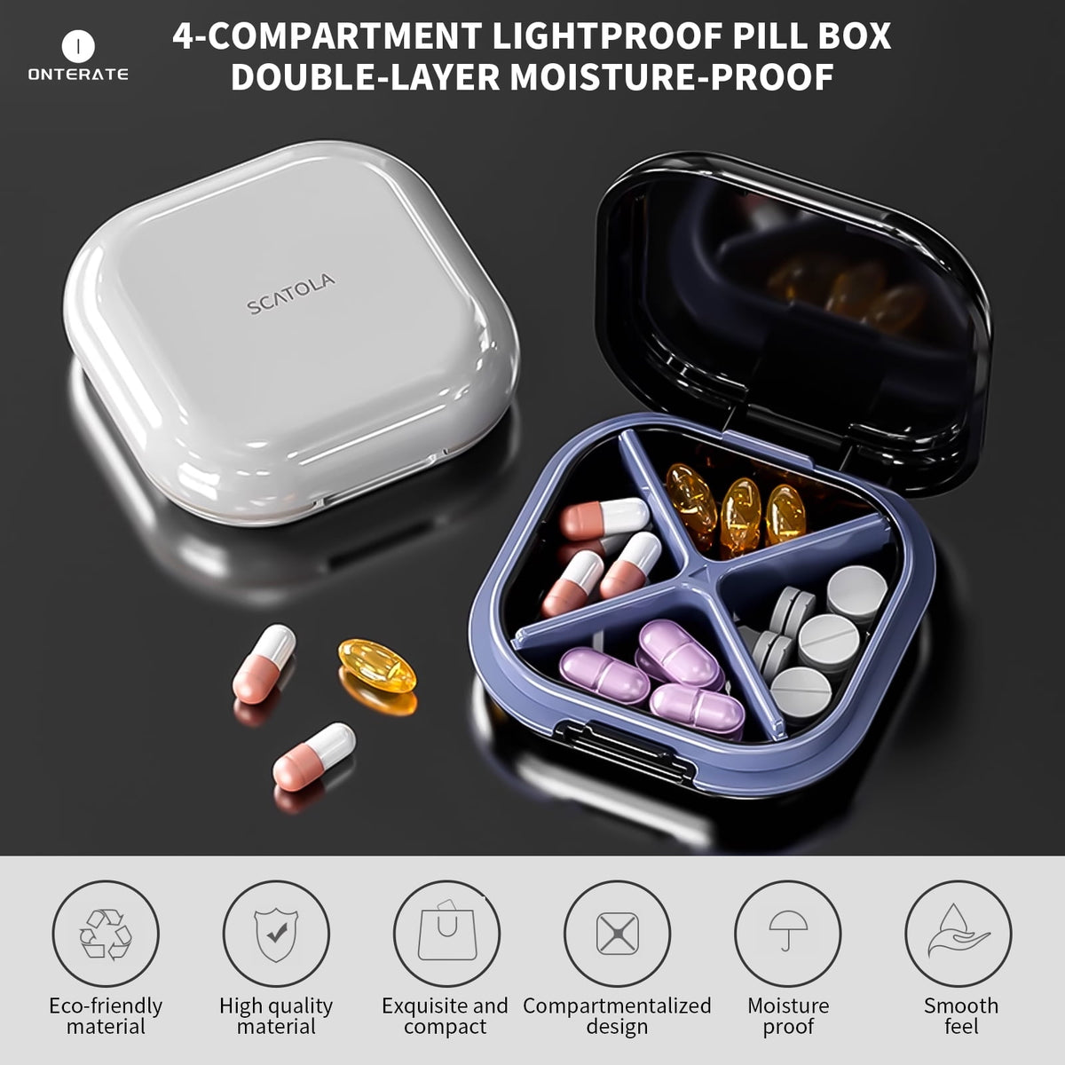 Pocket Pill Case with Four Sealed Compartments, 3.15 Inches Square - Image 4