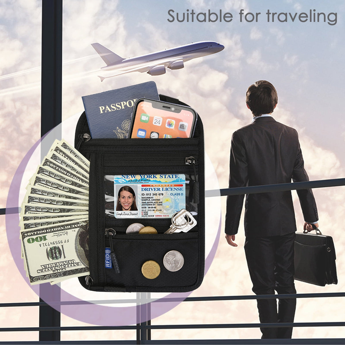 Nylon Passport Wallet with RFID-Blocking Lining and Water-Resistant Shell - Image 4