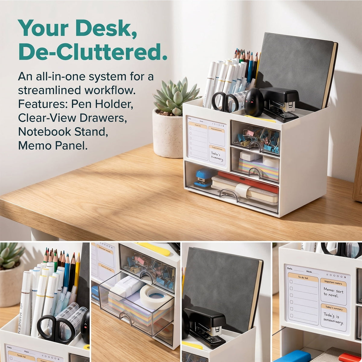 Desk Organizer with Three Drawers and Eight Compartments in Moulded ABS - Image 3