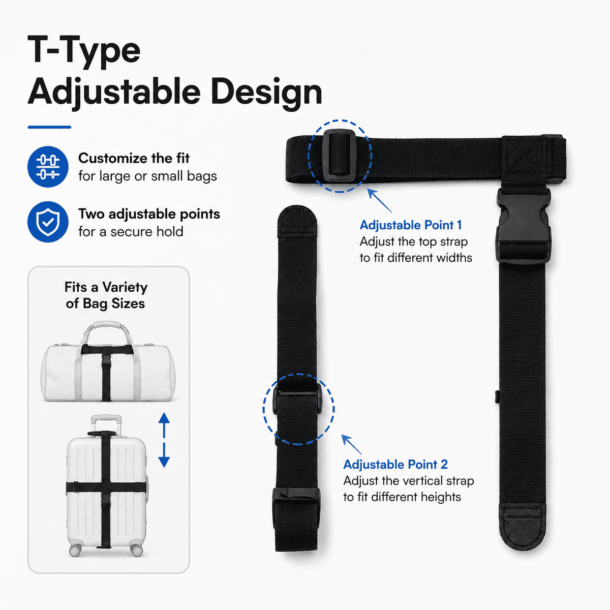 Adjustable Add-a-Bag Luggage Straps, Two Nylon Belts with Double Buckles - Image 5