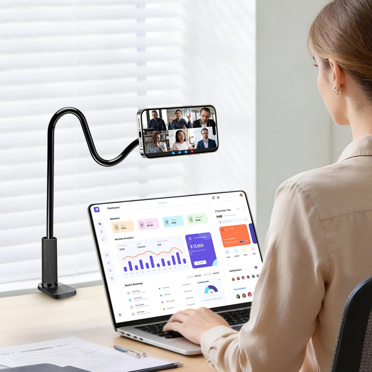 Magnetic Gooseneck Phone Mount with 23.6-Inch Flexible Arm and Desk Clamp - Image 4