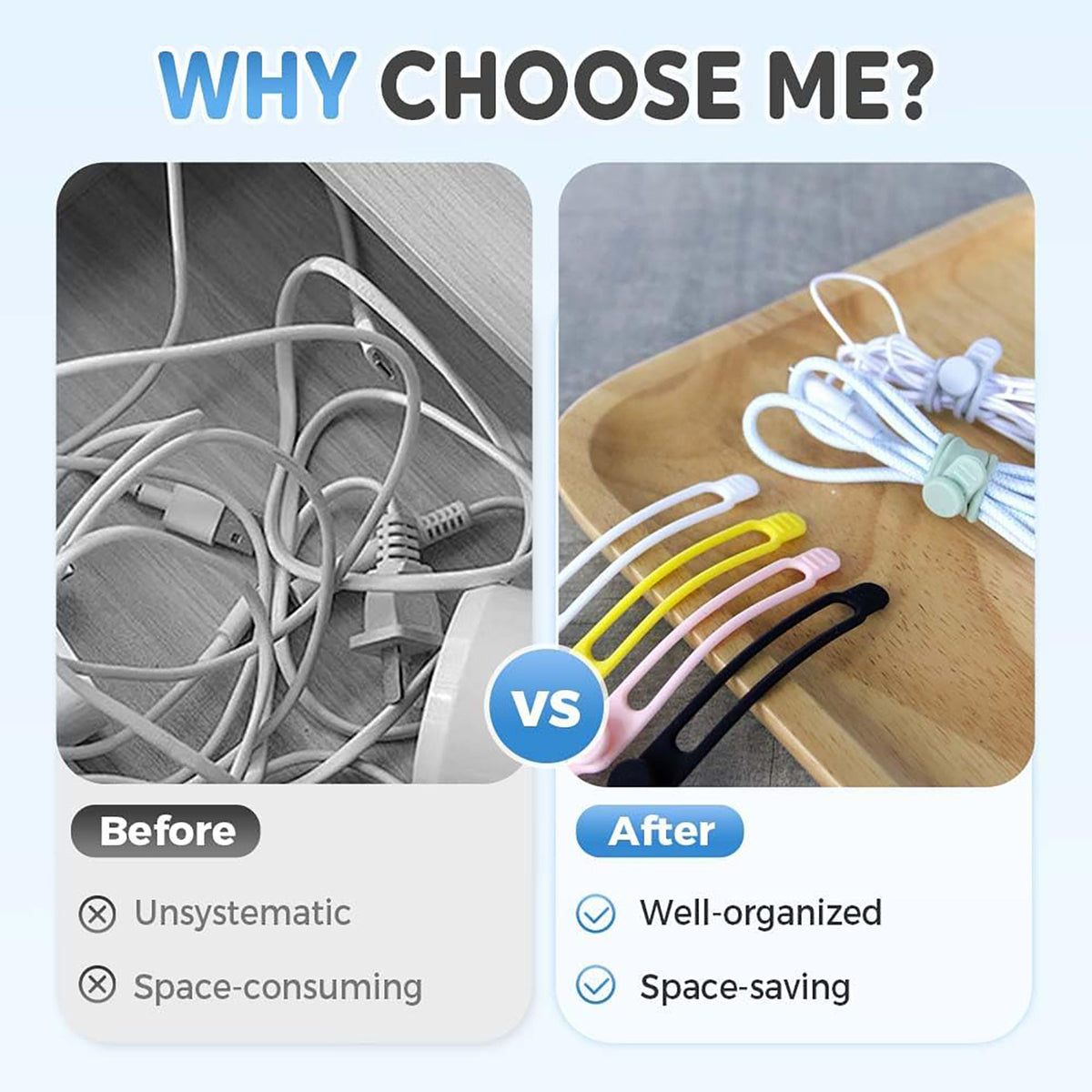 Reusable Silicone Cable Ties, 4.17-Inch Adjustable Cord Wraps for Desk and Bag - Image 5