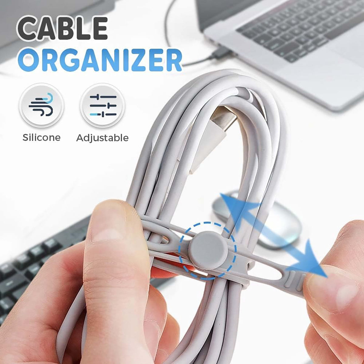 Reusable Silicone Cable Ties, 4.17-Inch Adjustable Cord Wraps for Desk and Bag - Image 3