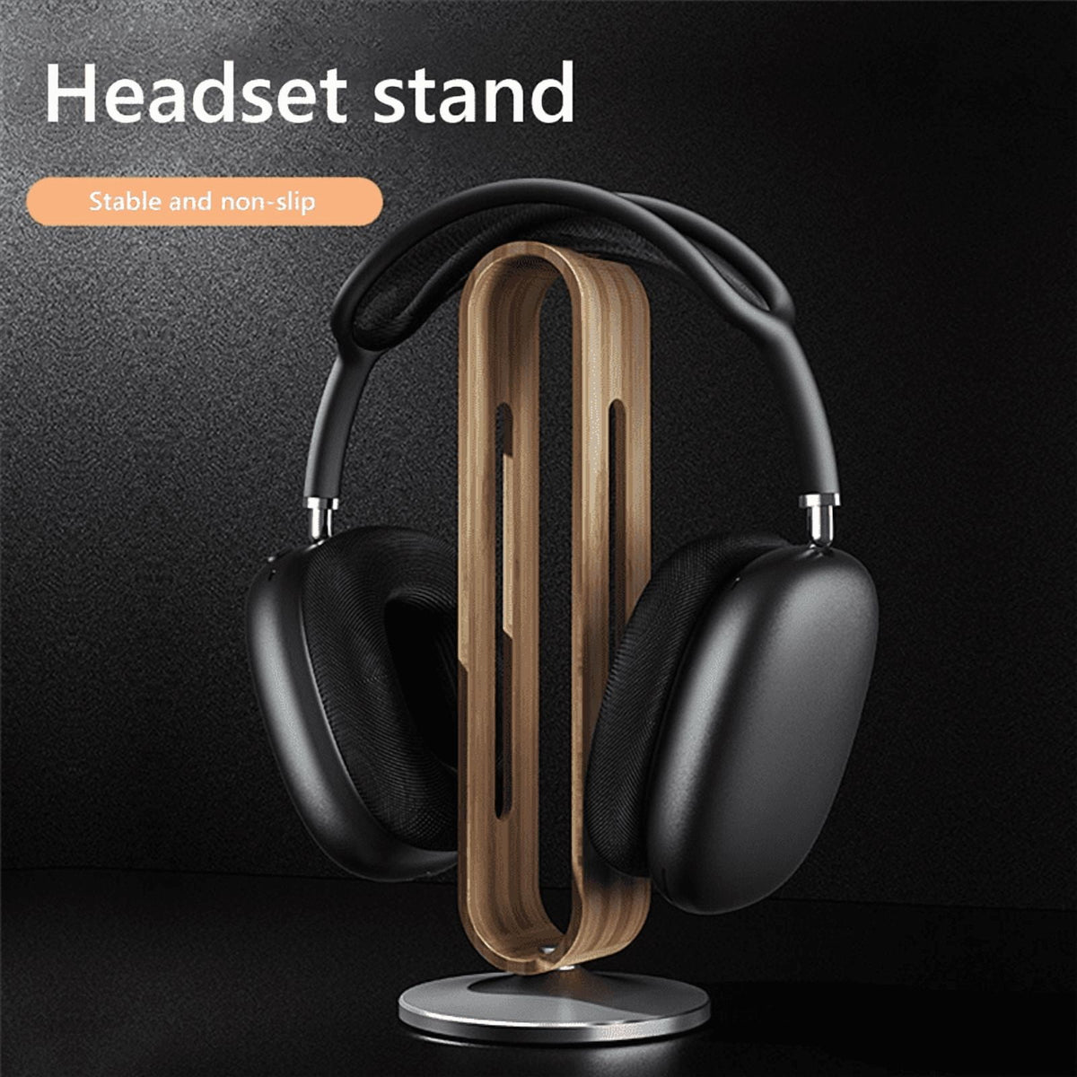 Wooden Headphone Stand with Weighted Metal Base and Anti-Slip Pad - Image 2