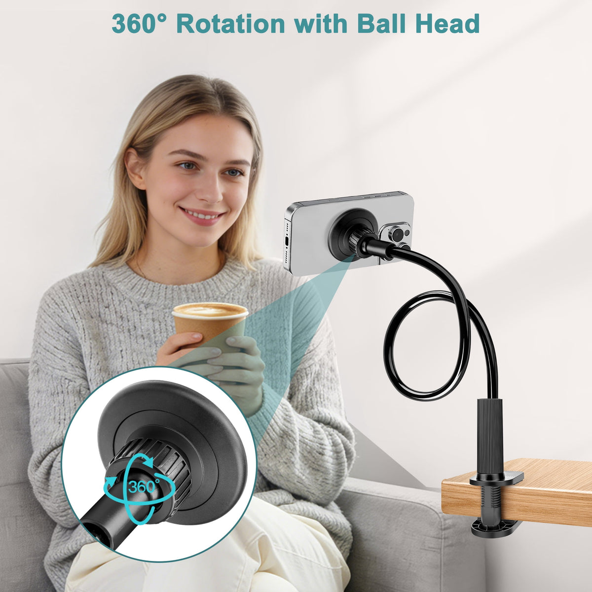 Magnetic Gooseneck Phone Mount with 23.6-Inch Flexible Arm and Desk Clamp - Image 5