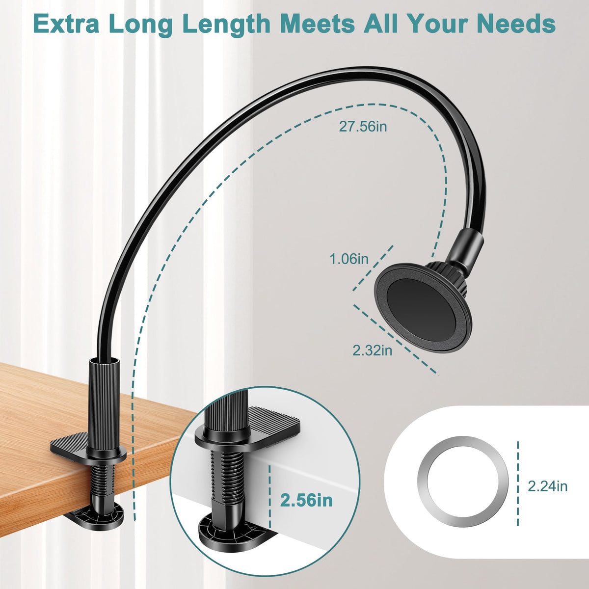 Magnetic Gooseneck Phone Mount with 23.6-Inch Flexible Arm and Desk Clamp - Image 2
