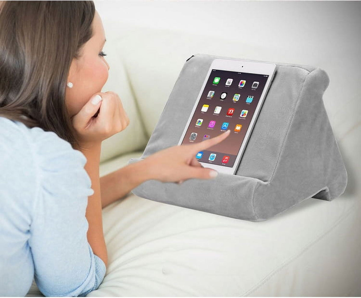 Cushioned Tablet Lap Stand with Side Pocket, Linen Cover and Foam Core - Image 4