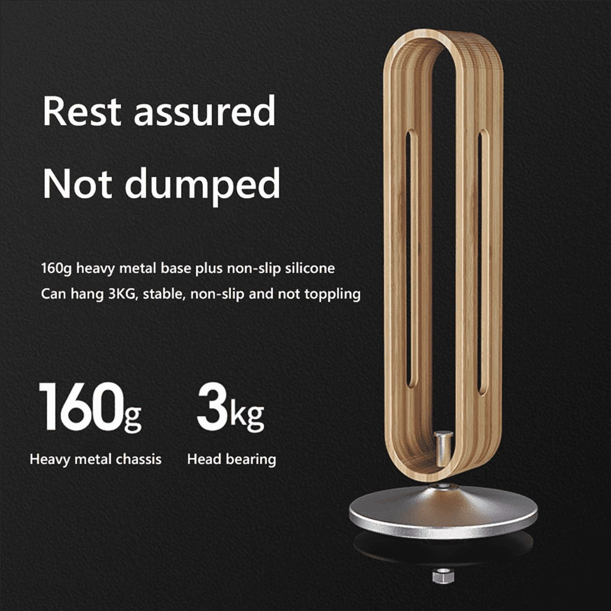 Wooden Headphone Stand with Weighted Metal Base and Anti-Slip Pad - Image 3