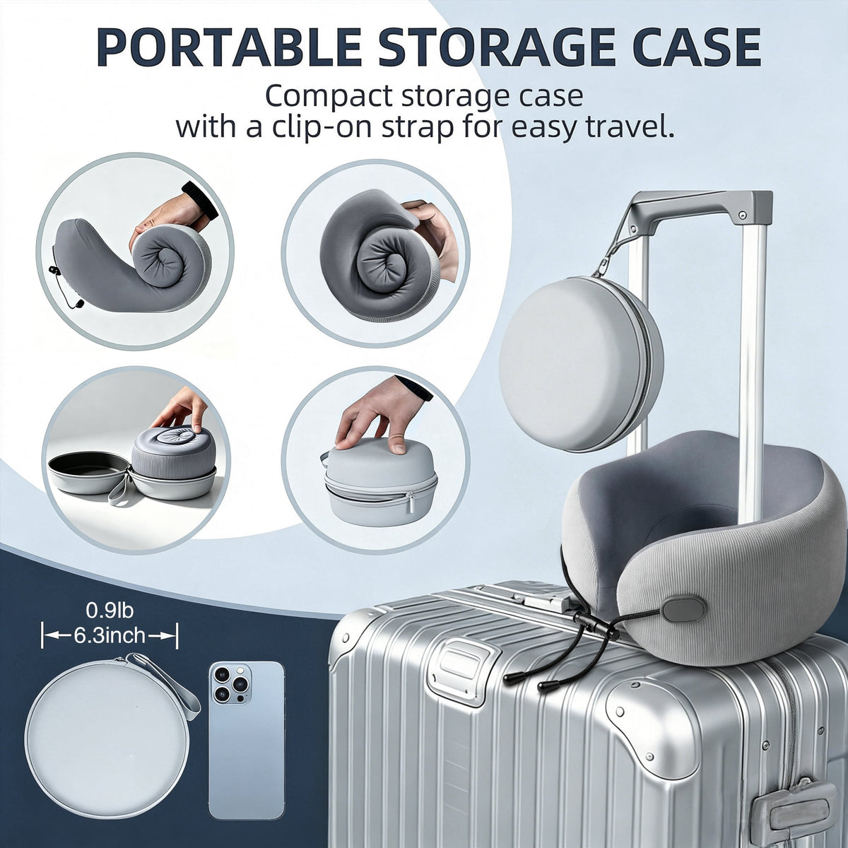 Memory Foam Travel Neck Pillow with Washable Cover and Carry Case - Image 6